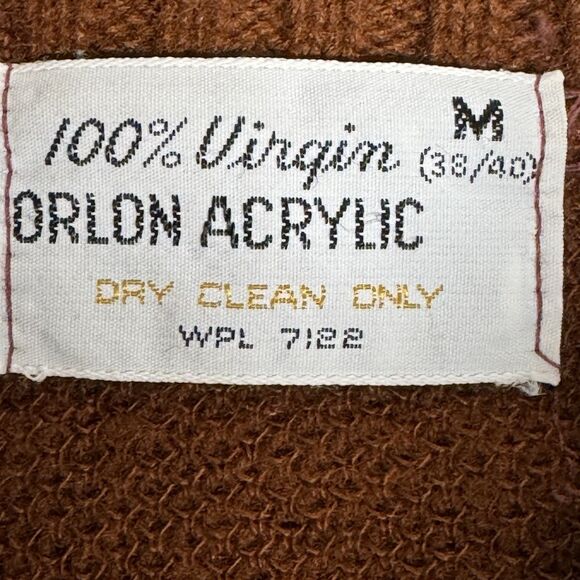 1970s Vintage Brown w Red Suede Front Shawl Cardigan RETRO M Old Grandpa Hipster - Picture 12 of 15